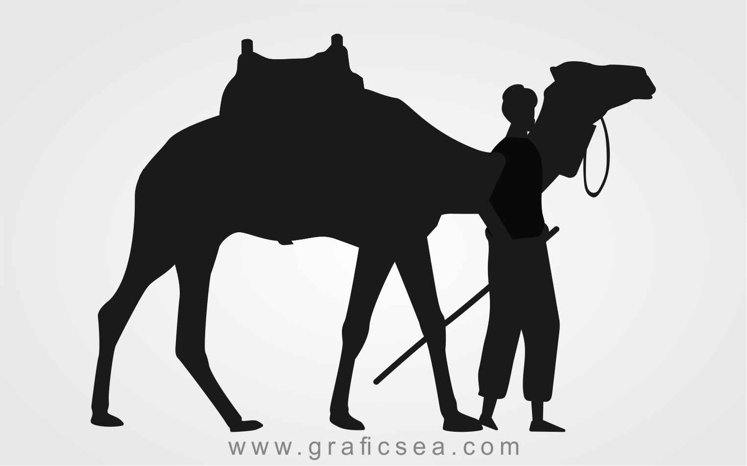 Muslim Pilgrimage Of Hajj Man With Camel Walking Vector Silhouette