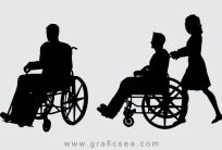 Disabled People Wheel Chair Vector Solid Silhouette