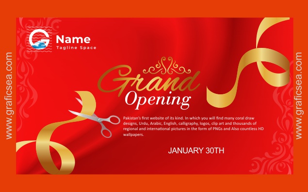 Grand Opening Design Template with Golden Ribbon Vector Free | graficsea Grand Opening Design Template with Golden Ribbon