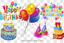 Birthday Gifts, Cake, Balloons Word Design Transparent Image PNG type Free Download