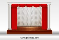 Theater Stage With Opened Red Curtains with With Curtains in Background Vector Art