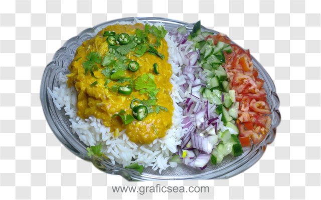 Punjab Traditional Food Dal Chawal with Salad Transparent Image PNG type Free Download