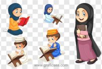 Child with Quran Reading Colorful Clipart 5 Png Free