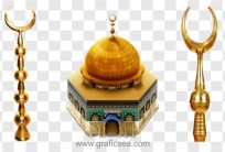 Gold Color 3d Al-aqsa Mosque with Moon in Gold 3 Png Image Pack Free