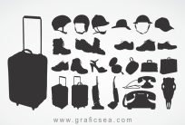 Bags shoes cap and hand bags vector silhouette collection clipart pack free download