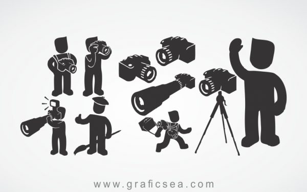 Camera And Photographer Icons Silhouette Vector Clipart Free Download ...