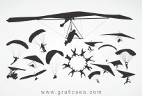Flying Kites and Skydiving silhouette vector Graphic free download