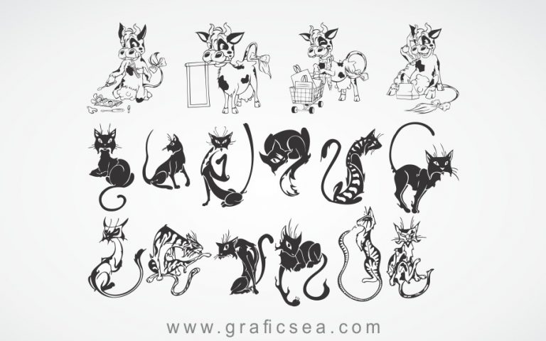 Cow and cat Animal silhouette vector Clipart Drawing