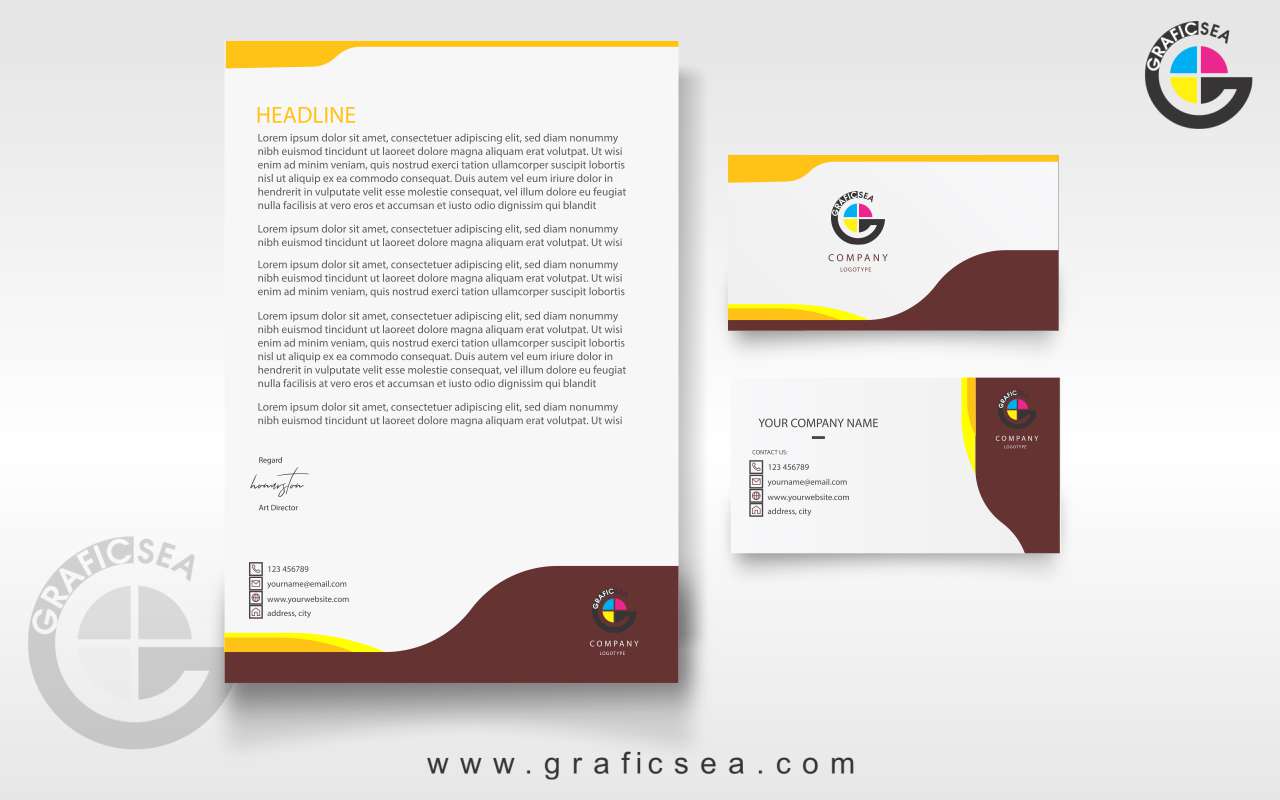 Corporate Company Business Card and Letterhead Cdr Vector Template Free | graficsea Corporate Company Business Card and Letterhead Cdr