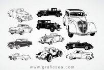 Old Classic Vintage cars silhouette Illustrations