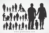 Parents walking with their Children silhouette