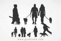 People walking Dog silhouette Illustration Vectors