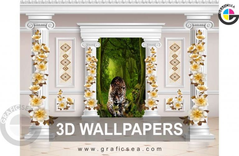 Stone pillar and Flowe Bails 3D Room Wallpaper