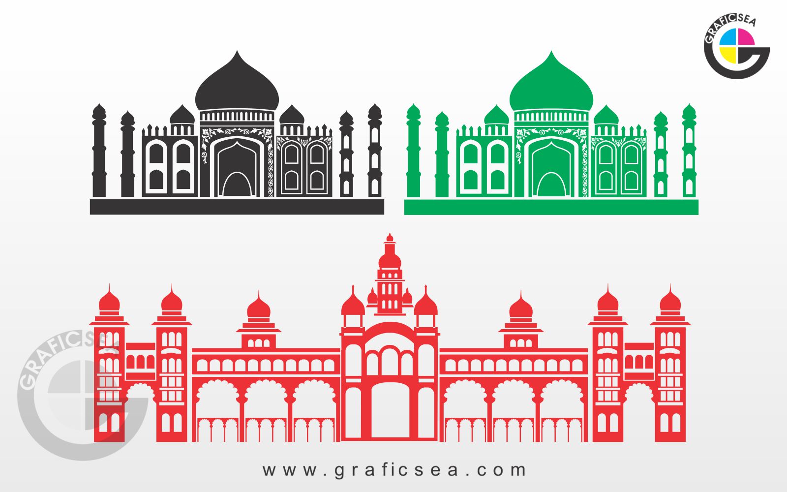 Art Cut Taj Mehal and Palace Vector Illustrator Silhouette free | graficsea Taj Mehal and Palace Vector Illustrator Silhouette
