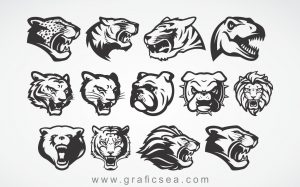 Tiger and Lion face vector silhouette