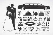 Wedding couple and icons silhouette vector Art Images Pack Free