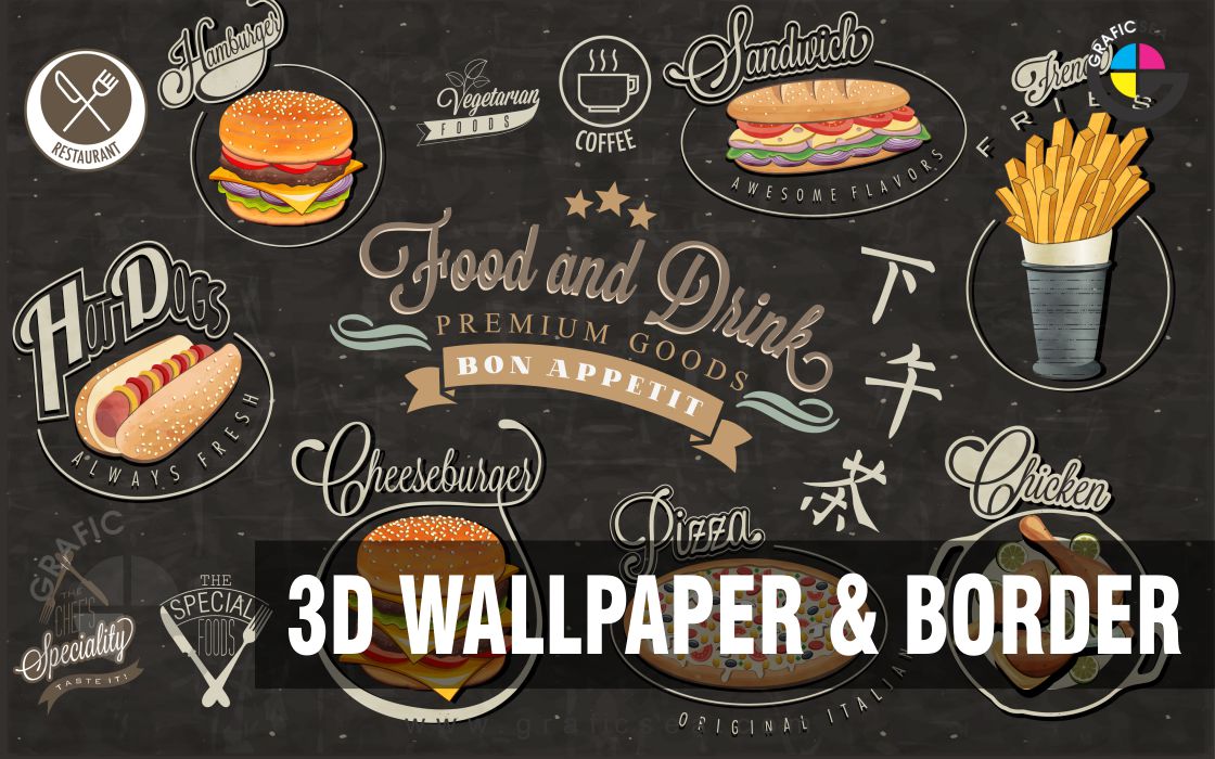 Fast Food Point Shop Walls 3D Mural