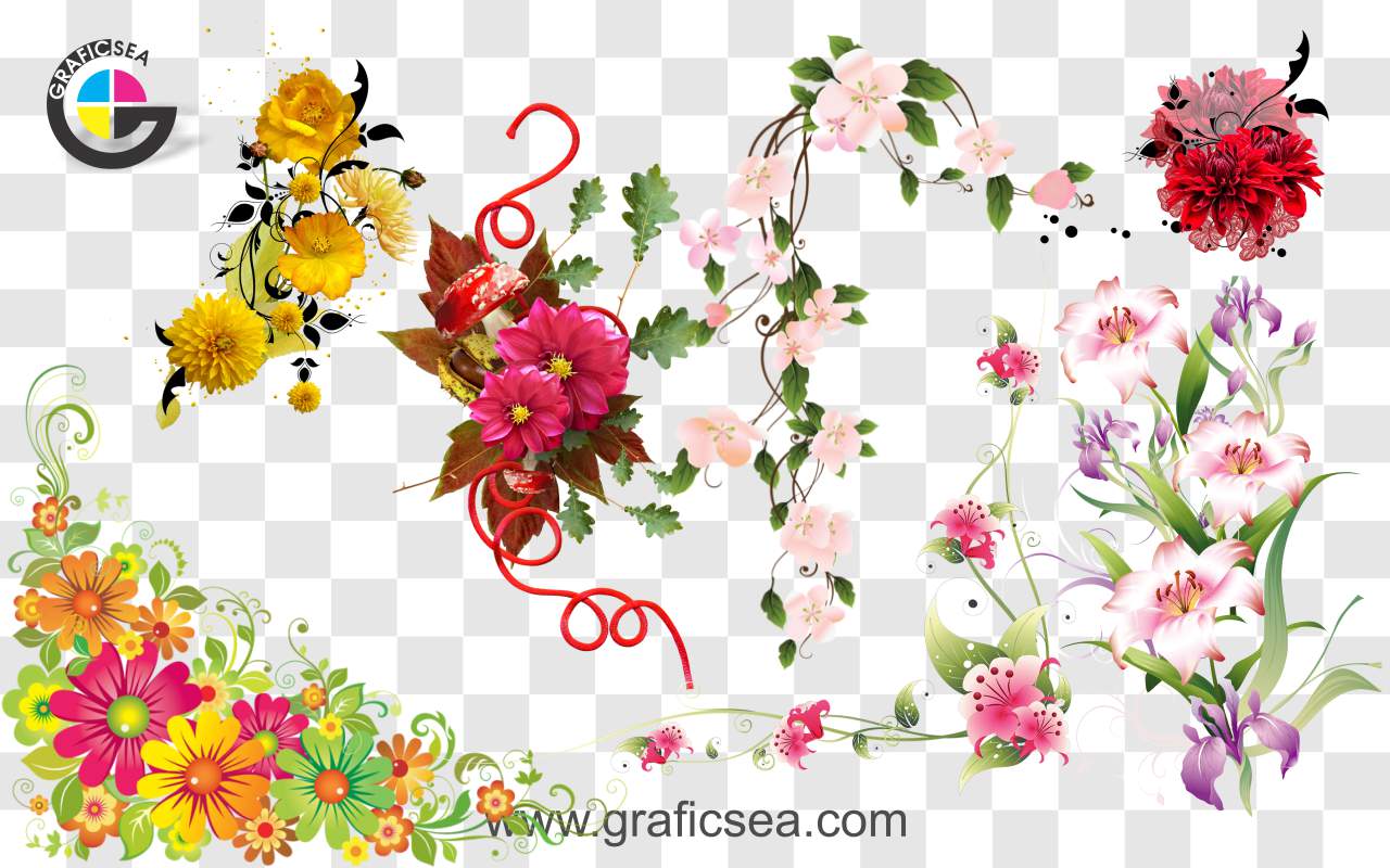Flowers and Bails Clip Arts PNG Images Pack Free Download