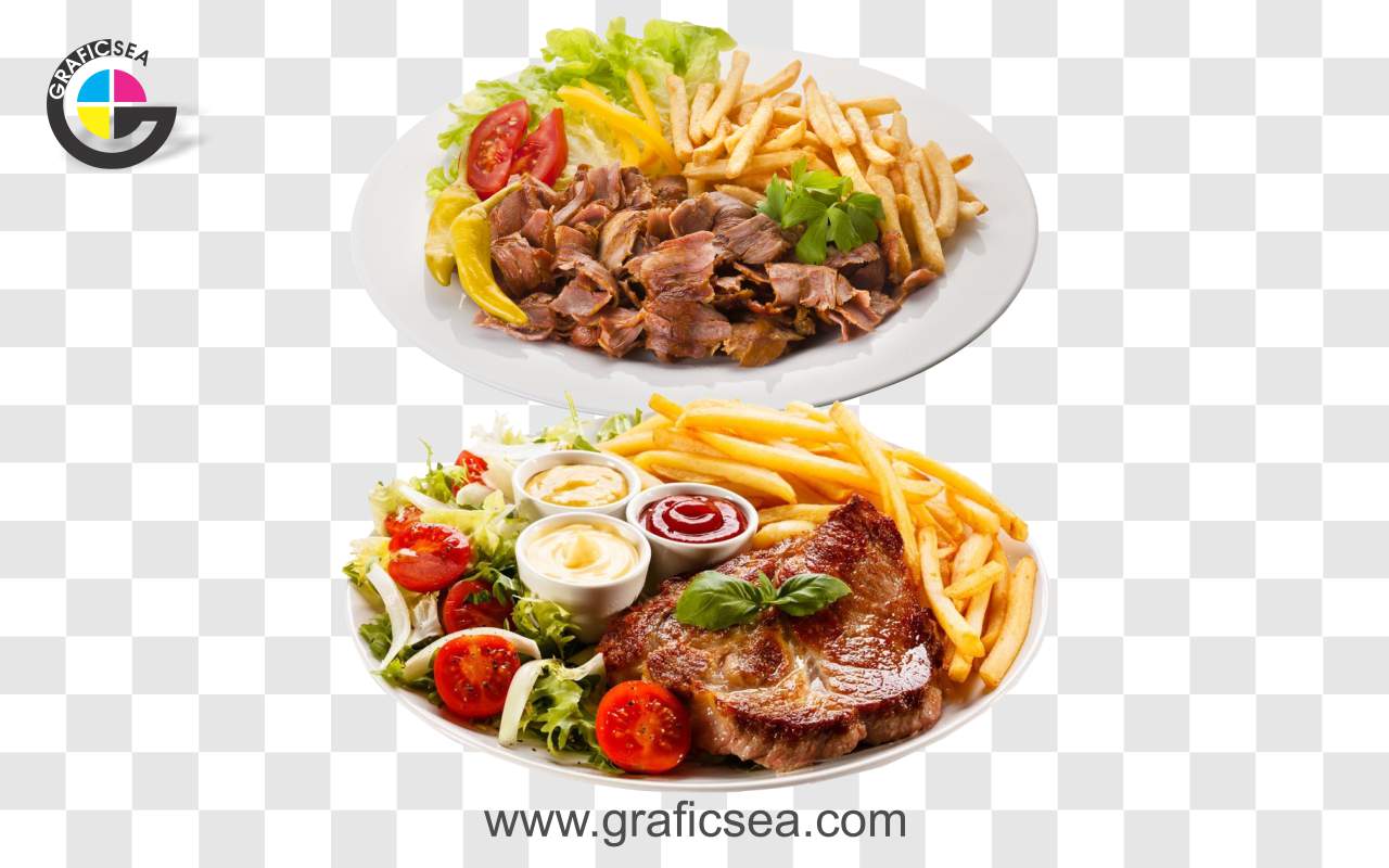 Grilled Beef Steaks with French Fries PNG Images