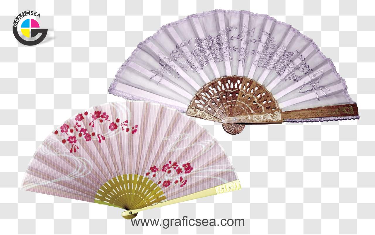 Chinese Japanese Satin Folding Fan PNG