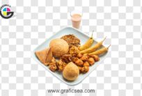 Samosa Pakora Egg and Chilli with Tea PNG Image