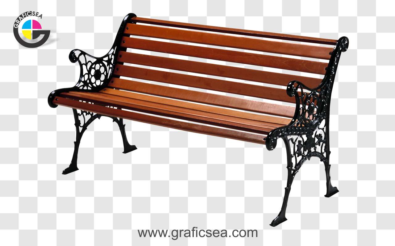 Garden Wood and Steel Bench PNG Image