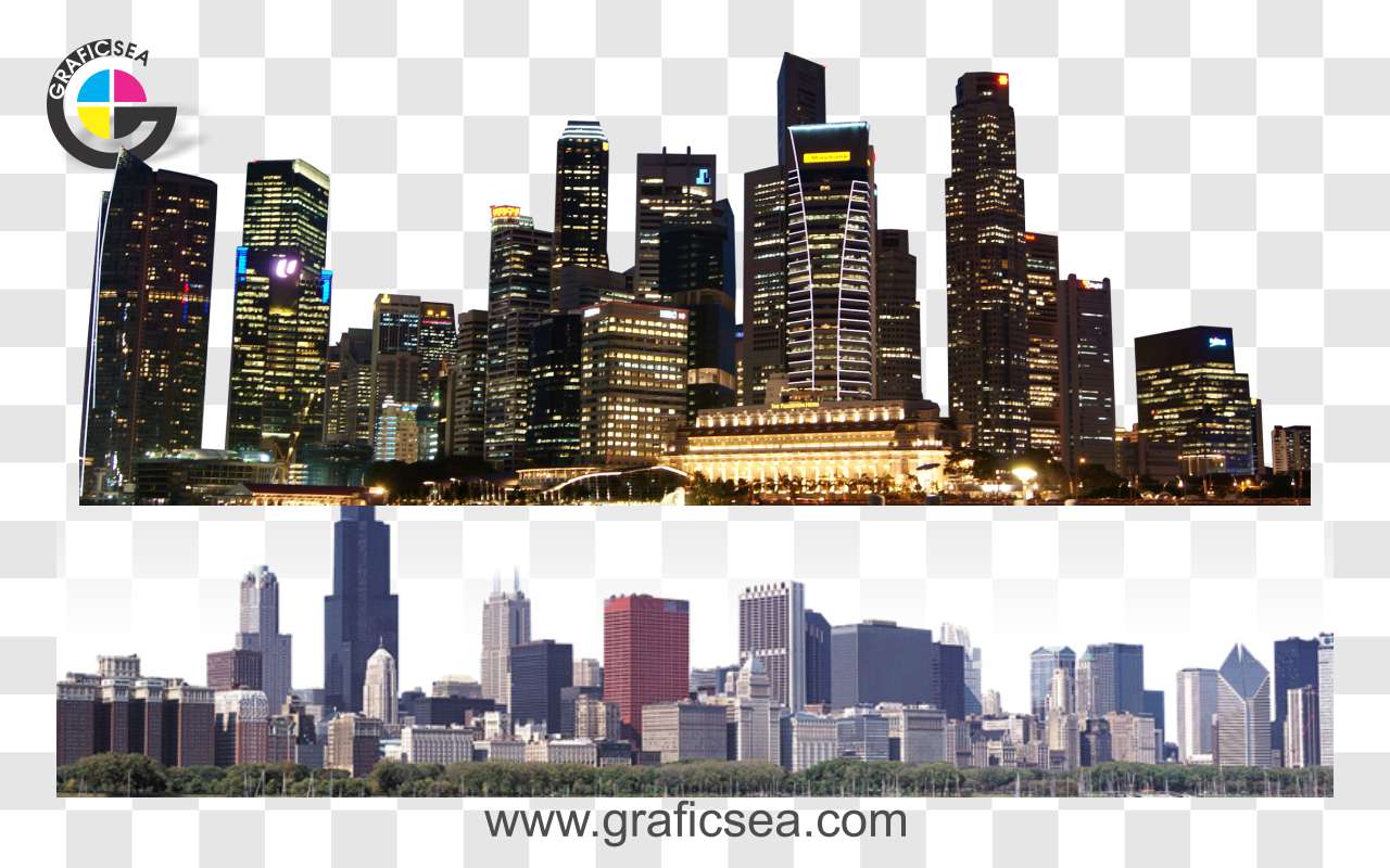 Modern Cities Morning and Night View PNG Images
