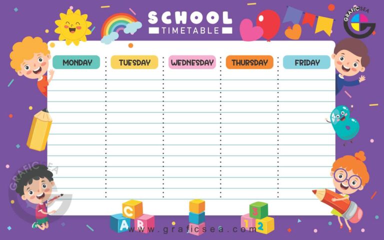 Daily School Timetable Chart for Kids CDR Vector