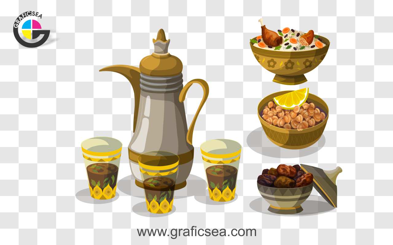 Ramadan Foods with Drink 4 Clipart PNG Images