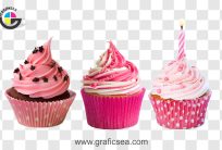 Baby Girl Birthday Pink Cream Cupcakes PNG
