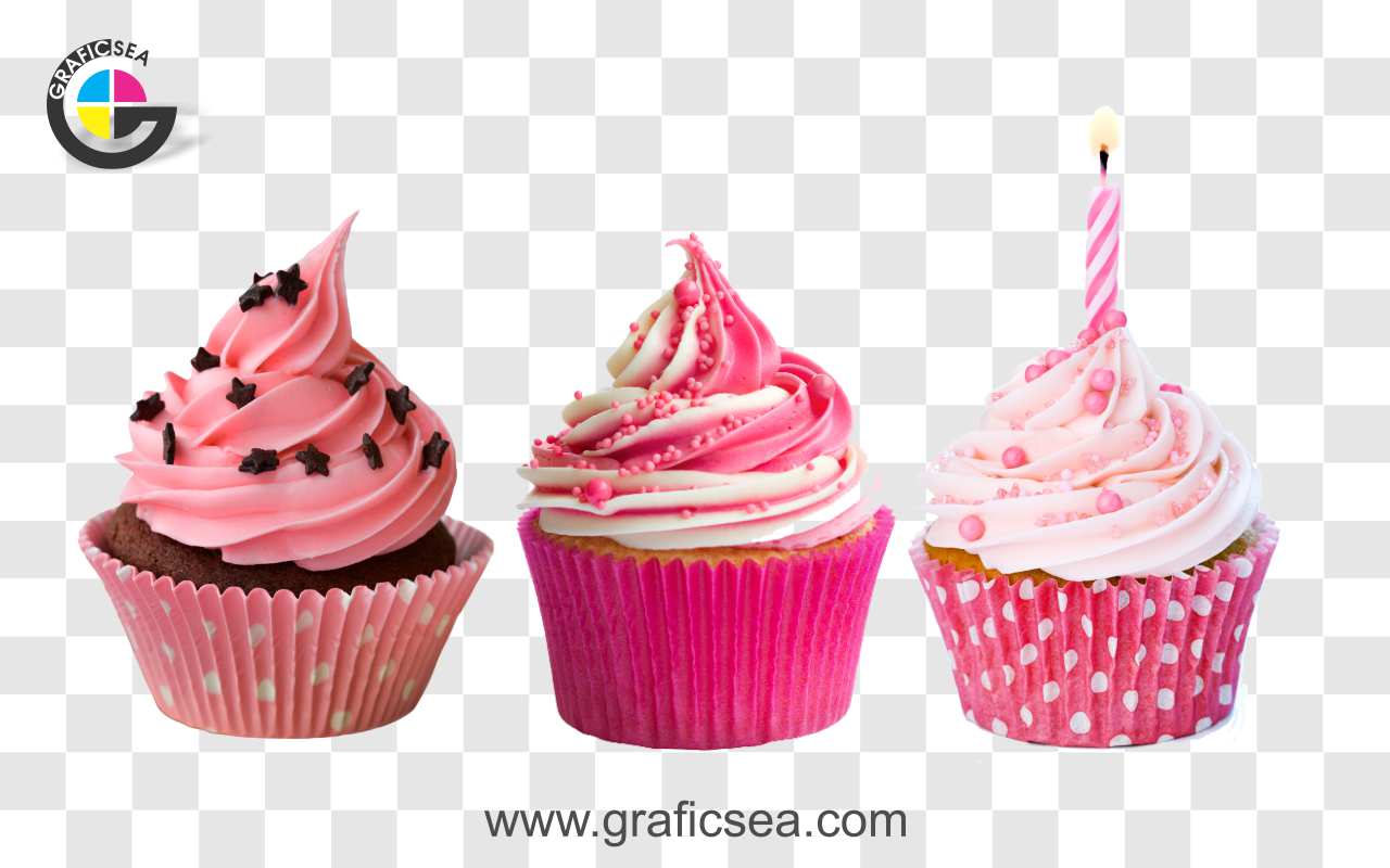 Baby Girl Birthday Pink Cream Cupcakes PNG