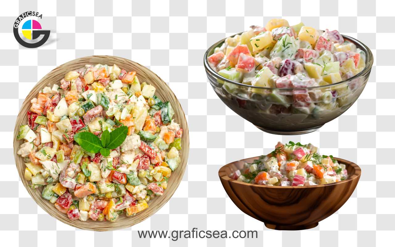 3 Russian Cream Salad Bowl Plat PNG Images