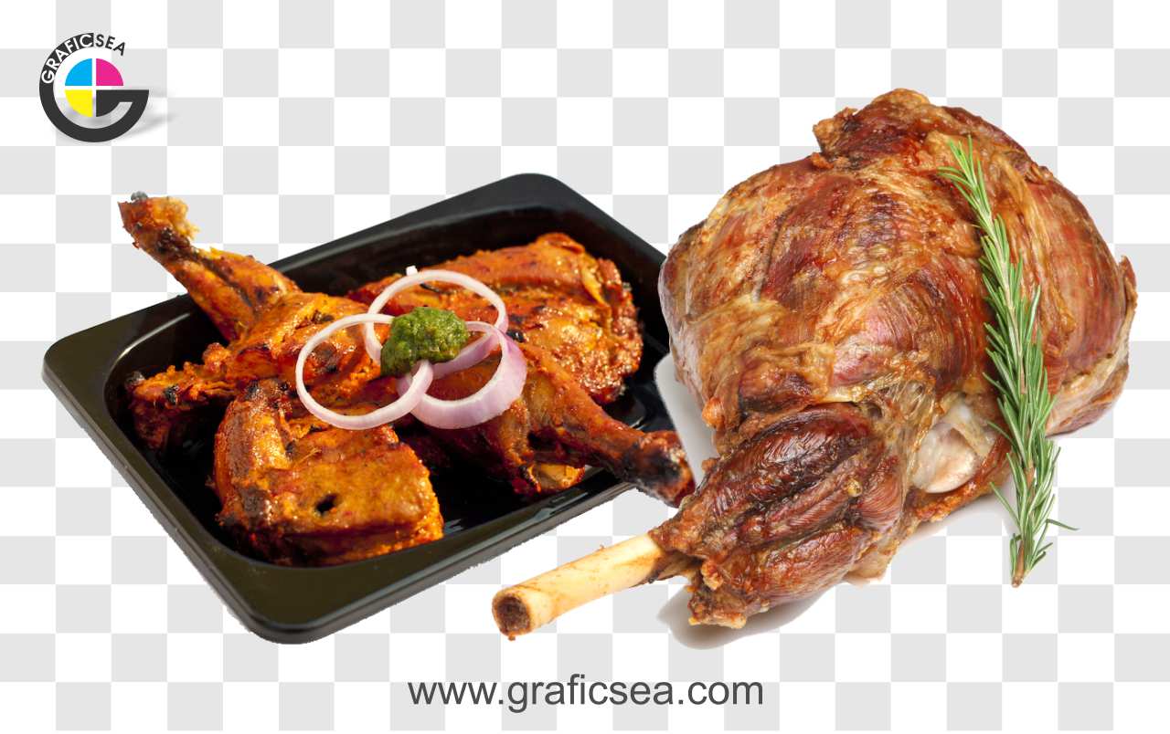 Chicken and Mutton Lamb Leg Roasted PNG Images