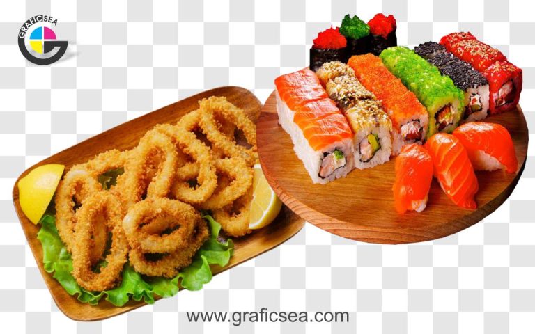 Crispy Fried Squid and Crunchy Sushi Roll PNG Images