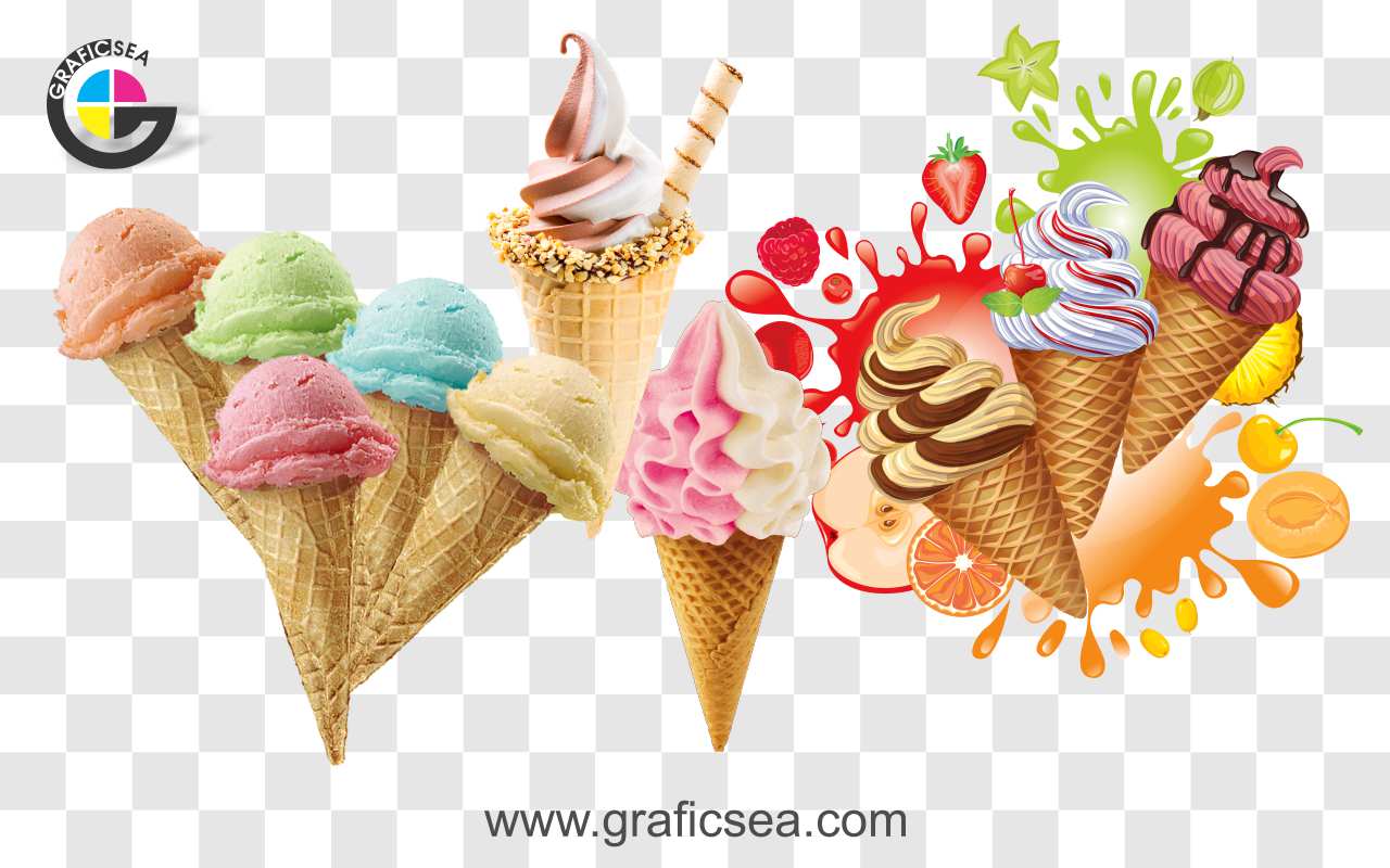 Different Flavors Cone Ice Cream PNG Images