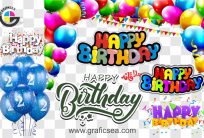 Happy Birthday 3D Words with Balloons PNG Images