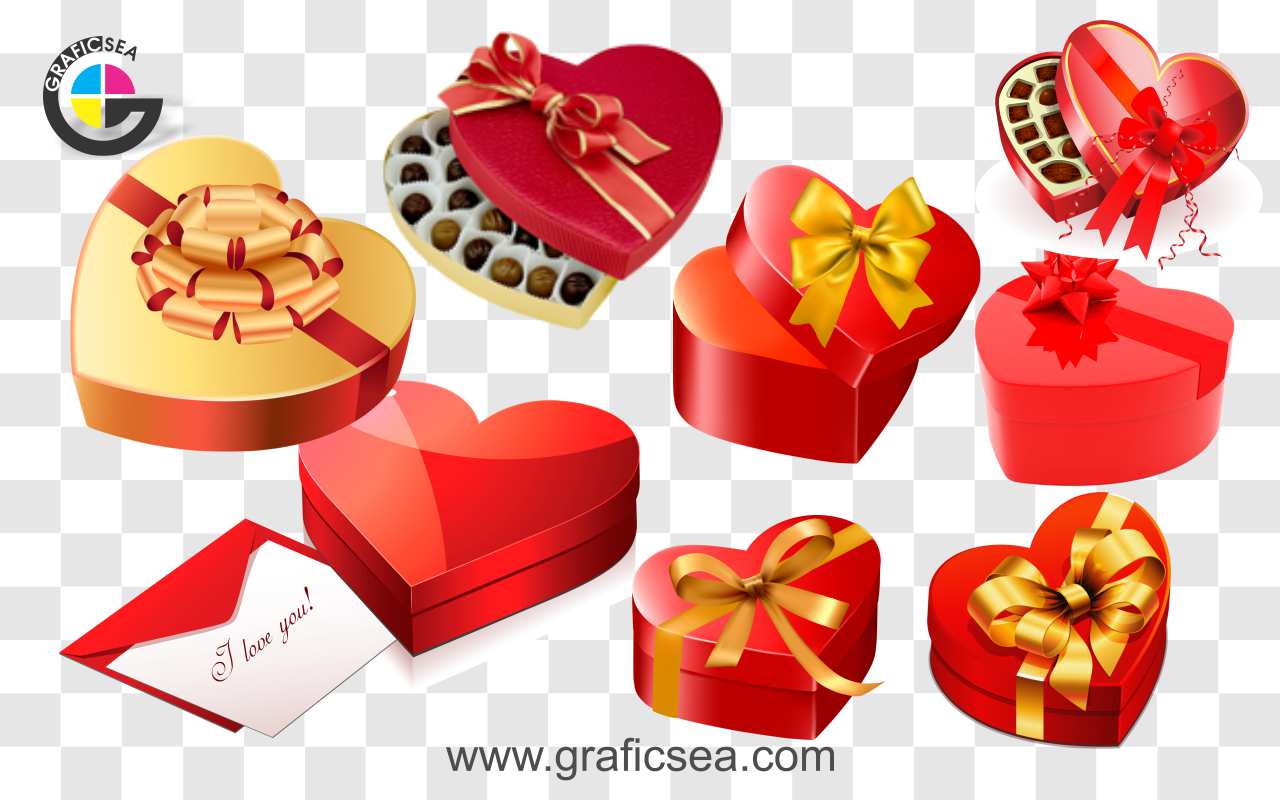 14 Feb Heart Style Love Gift Packs PNG Images