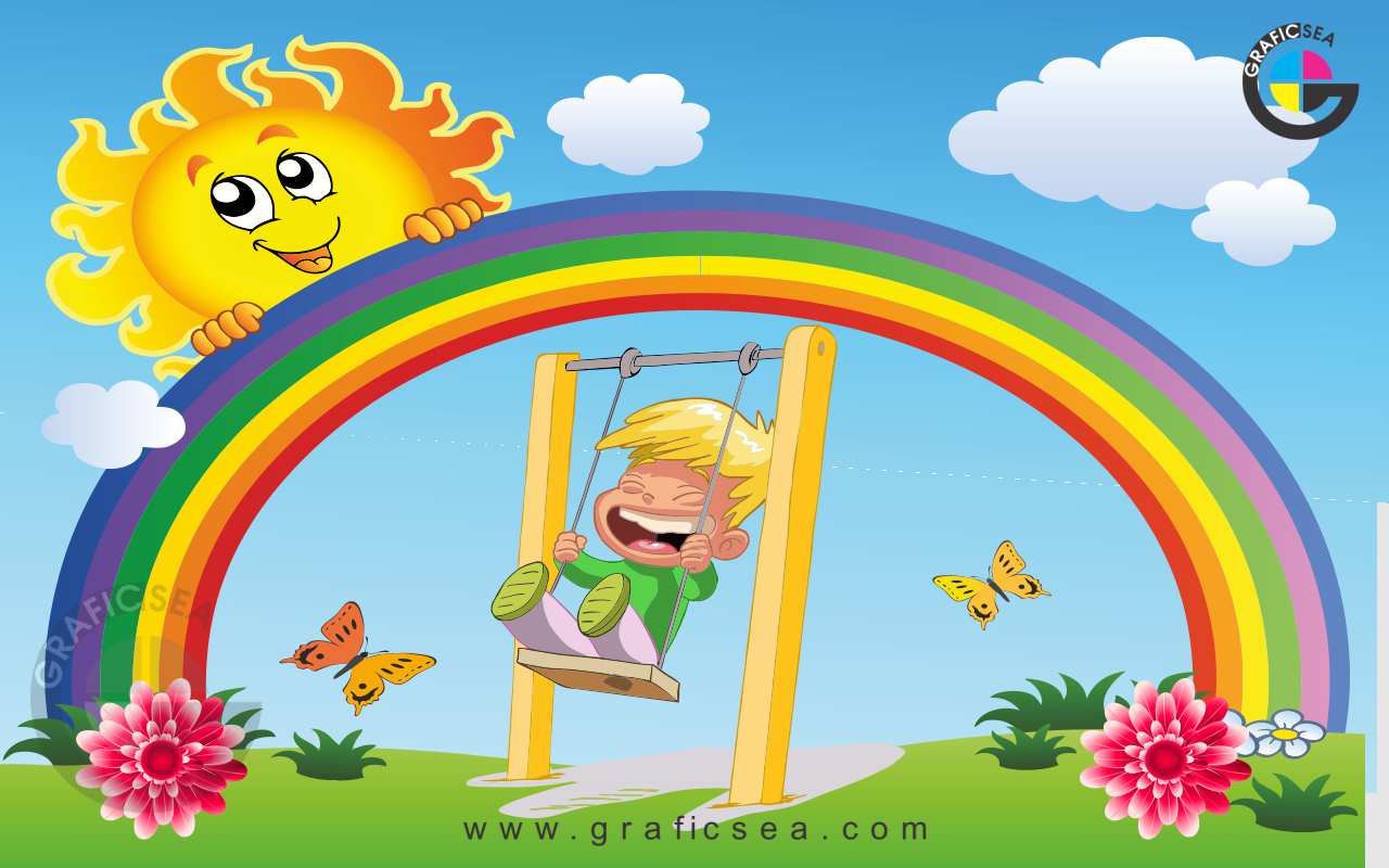 Hot Sun with Rainbow Kids Room Decor Image CDR