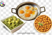 Palak Paneer, Fry Egg and Channa Plate PNG Images