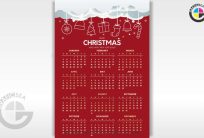 12 Month Yearly Red Printable Calendar CDR Vector