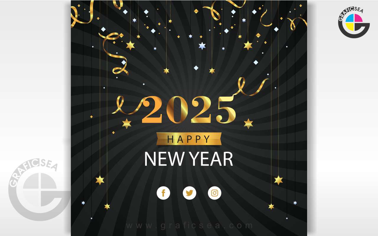 Black Golden New Year 2025 Celebration Post CDR Design