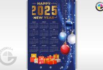 Blue Happy 2025 New Year Printable Calendar CDR Template