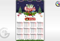 Christmas Art Top Printable Yearly Calendar 2025 CDR Vector