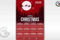 Merry Christmas Happy New Year 2025 Red Printable Calendar