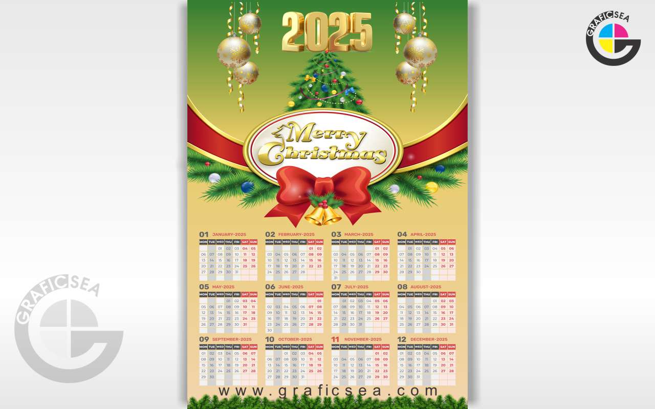 Merry Christmas New Year Calendar 2025 CDR Design