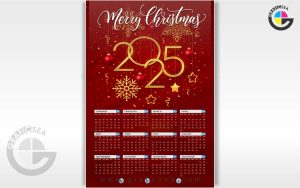 Red Gold Merry Christmas New Year Calendar 2025 CDR Template Free ...
