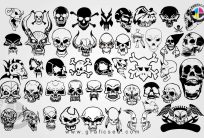 Big Set of Human and Evil Skulls CNC Stickers CDR Vectors