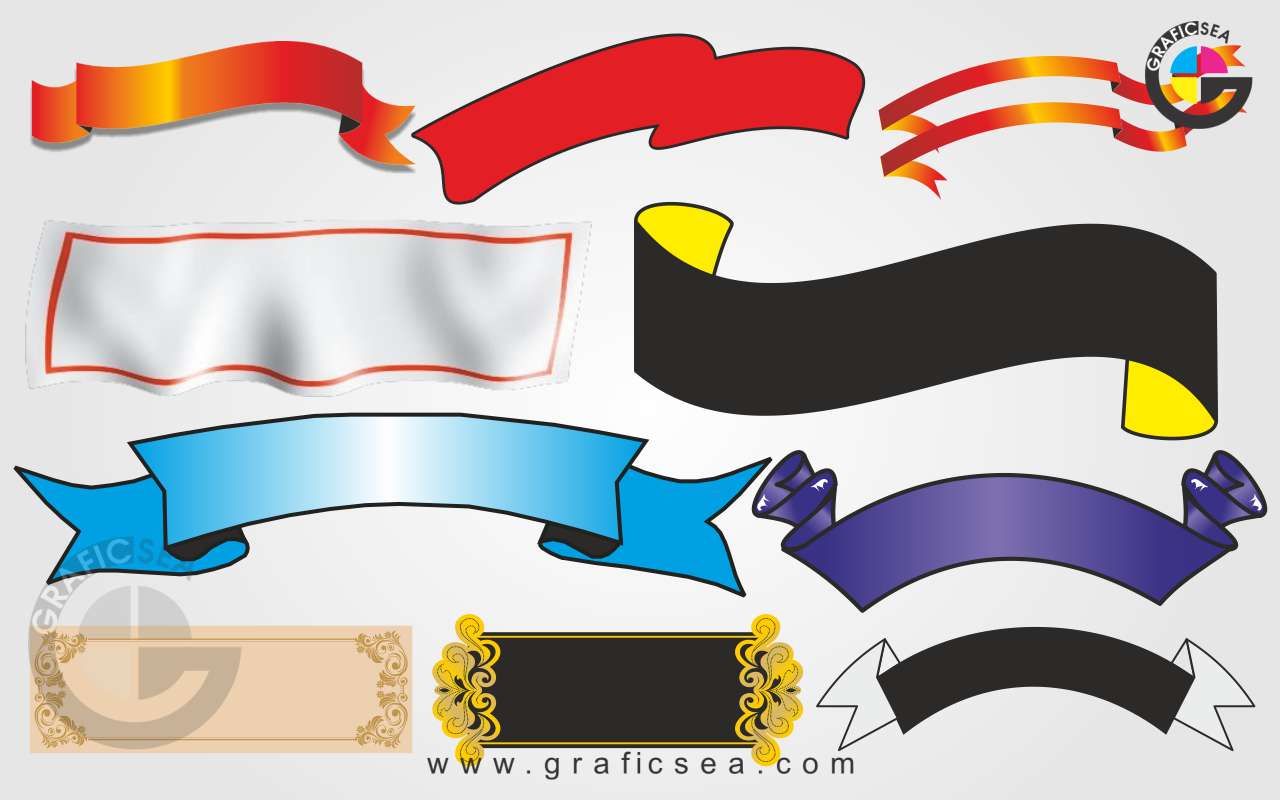Poster Creative Banner Labels Ribbons CDR Design Pack Free Download | graficsea Poster Creative Banner Labels Ribbons CDR Design Pack