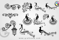 Peacock Silhoutte Single Black Color Pack CDR Cliparts