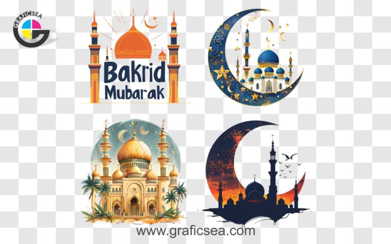 Bakrid Mubarak, Happy Eid al Adha Moon with Mosque PNG Images